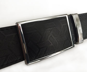 A
close up shot of the Nexbelt Grid leather belt